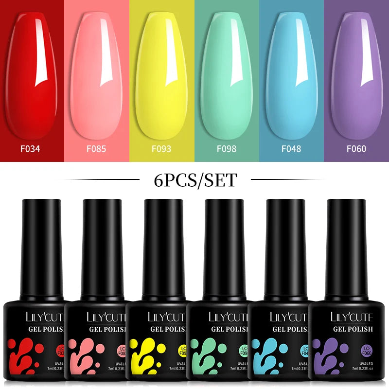 LILYCUTE DIY Nail Art Kit: 6Pcs Semi-Permanent Gel Polish Set – UV/LED Soak Off & Manicure Design