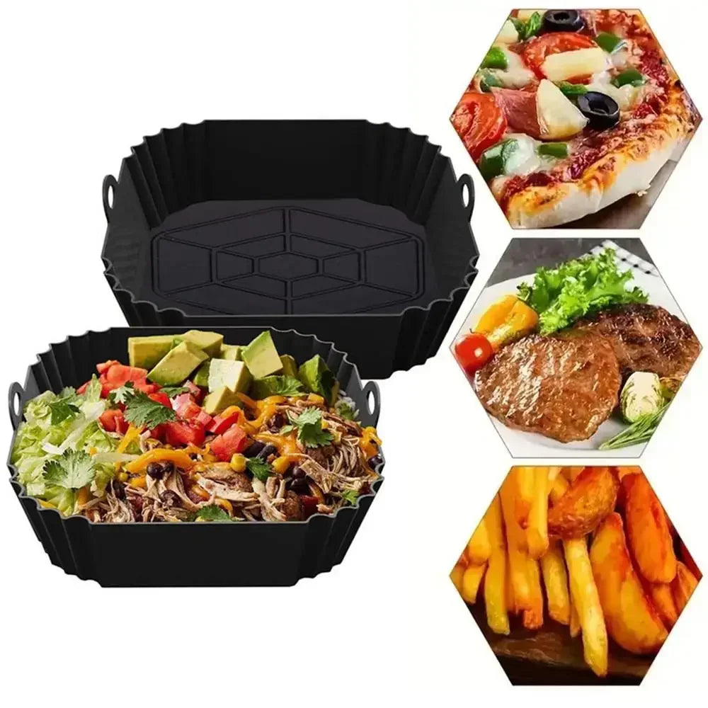 FlexiFry Square Pot – Silicone Air Fryer Tray with Handle, Reusable Baking Pan