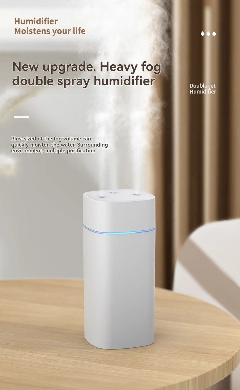 Dual-Nozzle USB Humidifier – 600ml/H Super Fine Mist for Car, Home & Office | Ultra-Quiet Personal MoisturizerDual-Nozzle USB Humidifier – 600ml/H Super Fine Mist for Car, Home & Office | Ultra-Quiet Personal Moisturizer