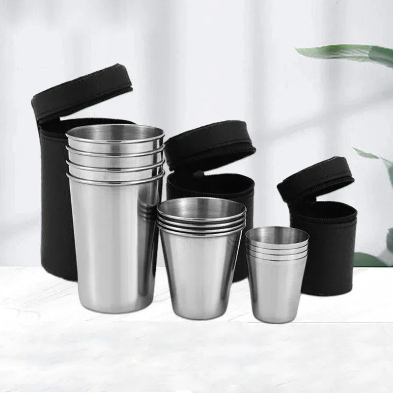 Pocket-Sized Pour: 30ml/70ml/170ml Stainless Steel Drinkware Set with Case – Perfect for Outdoor Adventures