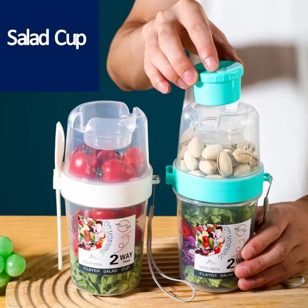 3-in-1 Portable Breakfast Cup Set – Salad & Yogurt Parfait Containers with Lid & Fork