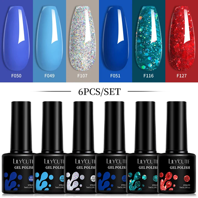LILYCUTE DIY Nail Art Kit: 6Pcs Semi-Permanent Gel Polish Set – UV/LED Soak Off & Manicure Design