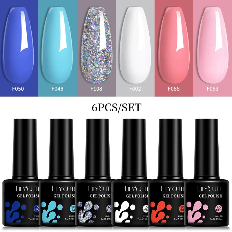 LILYCUTE DIY Nail Art Kit: 6Pcs Semi-Permanent Gel Polish Set – UV/LED Soak Off & Manicure Design