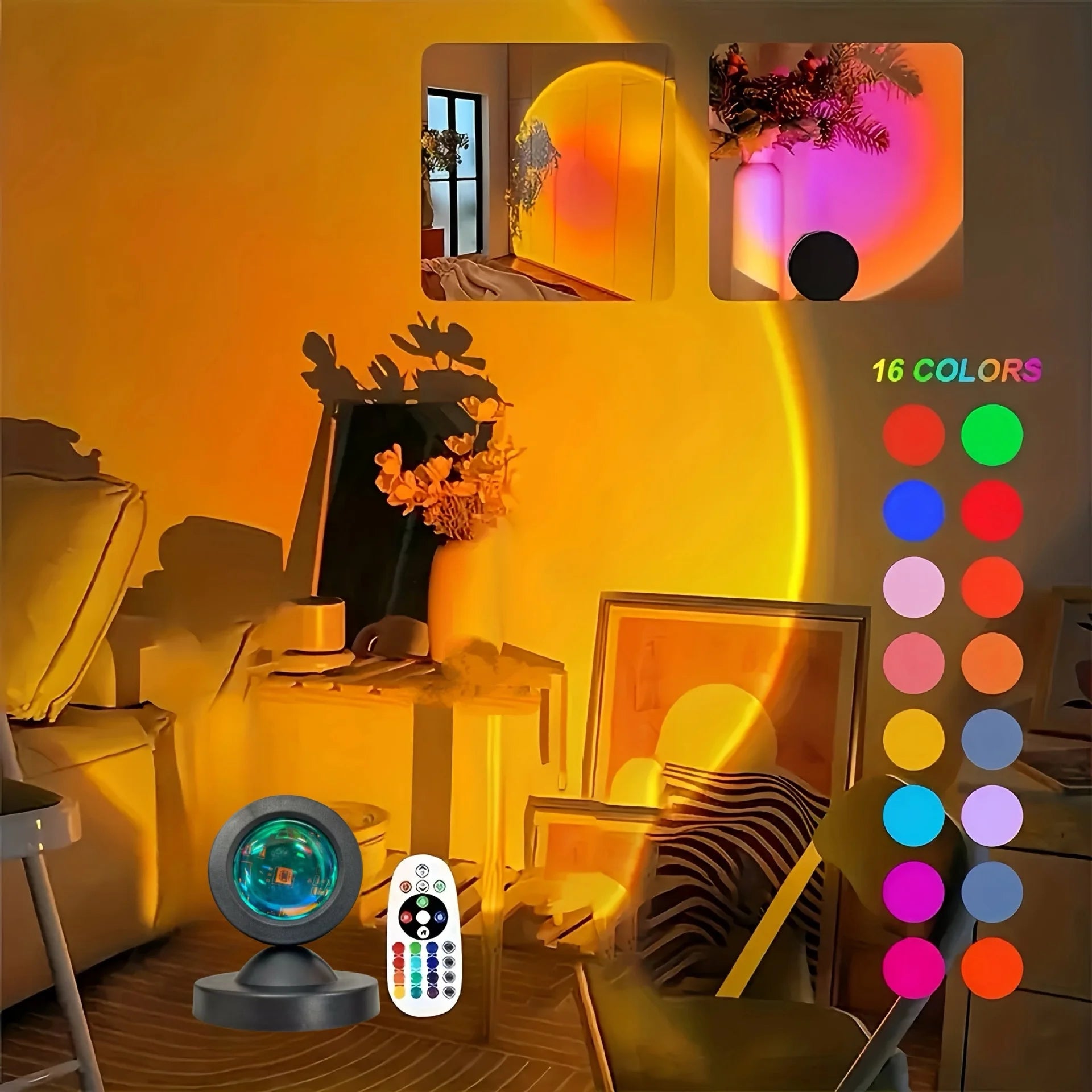 Sunset in Your Space: 16 - Color USB Projection Light with Remote – Dynamic Mood Lighting for Home & Decor - Nordshop Hamburg
