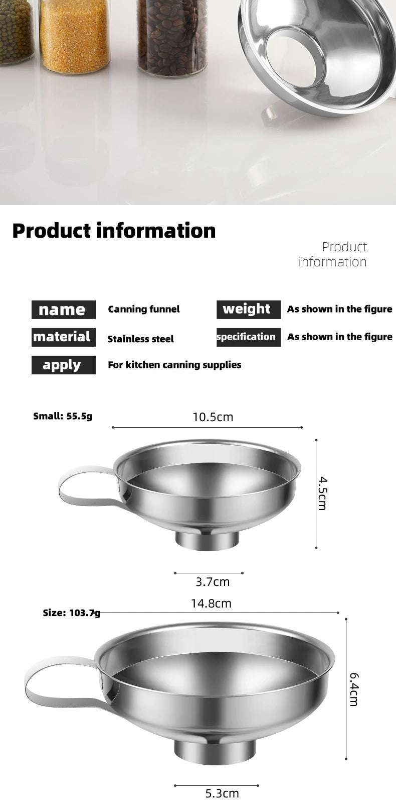 Wide Mouth Stainless Steel Funnel – Multipurpose Canning Funnel for Jars, Liquids & Spices