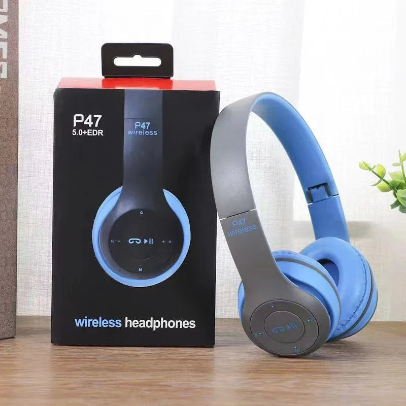 P47 Bluetooth 5.0 Foldable Headphones – Wireless HIFI Stereo Bass Earphone with Mic & USB Adapter