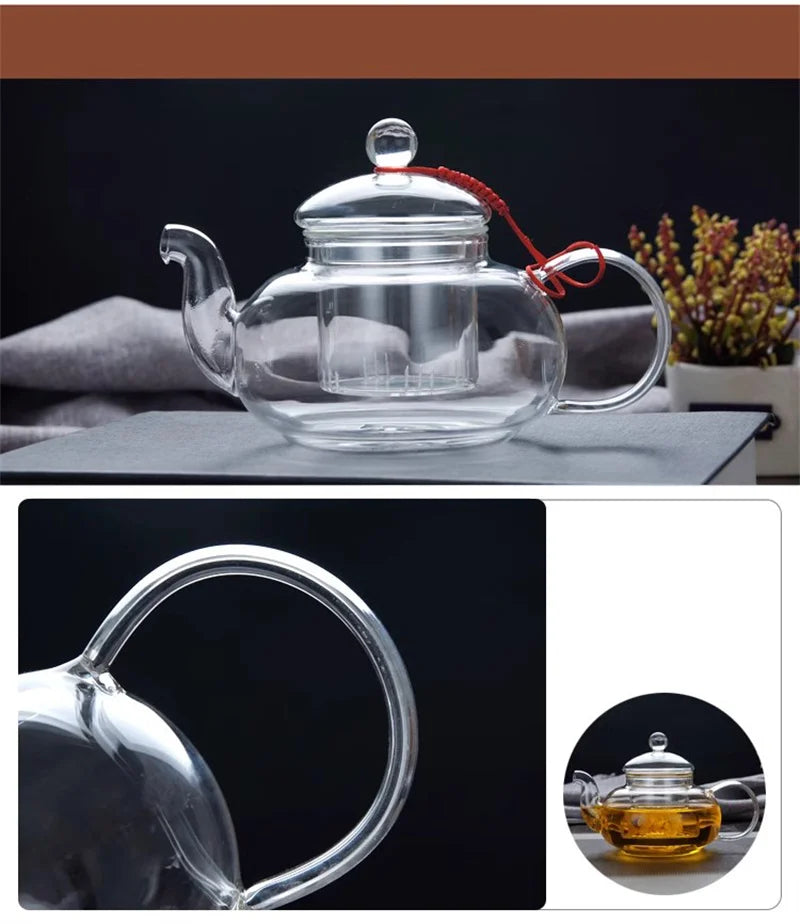 Bloom & Brew Teapot: 400ml/1000ml High Borosilicate Glass Teapot with Built-in Filter for Flower & Loose Tea