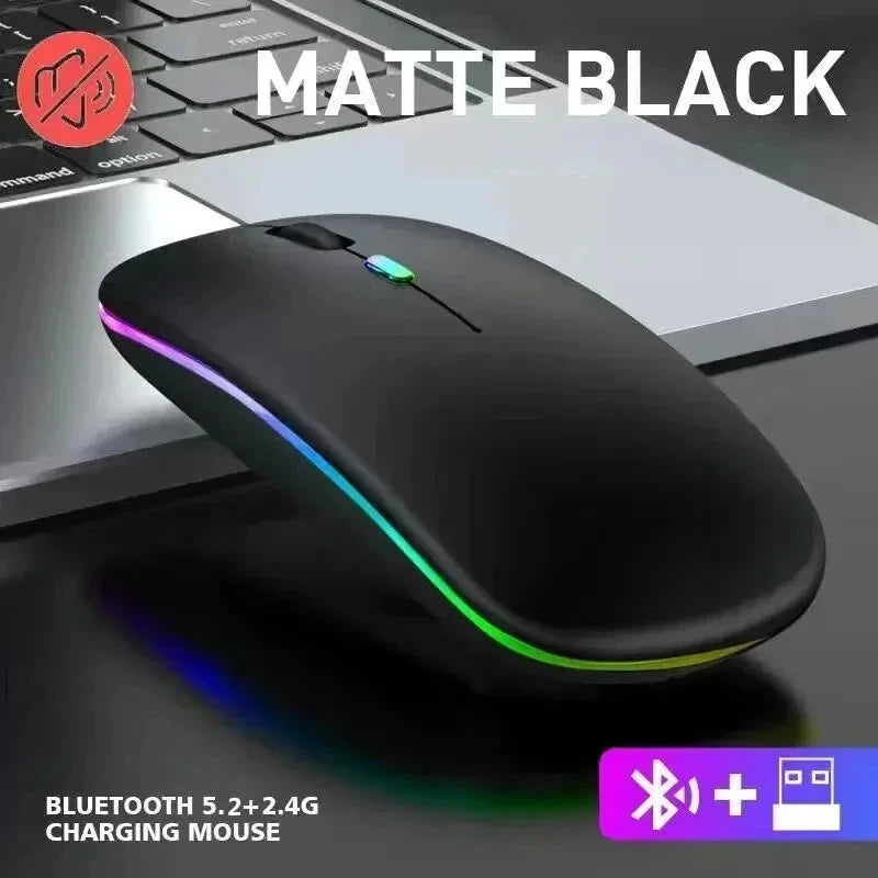 Silent Rechargeable LED Backlit Wireless Mouse – Dual Mode Bluetooth & 2.4GHz for PC & Laptop
