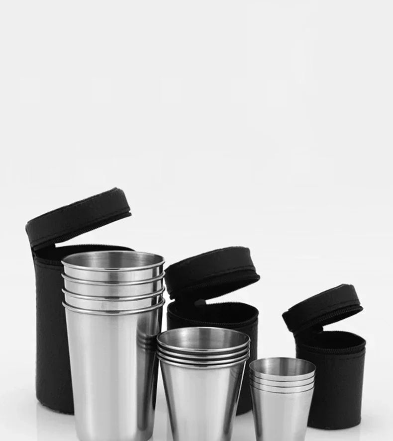Pocket-Sized Pour: 30ml/70ml/170ml Stainless Steel Drinkware Set with Case – Perfect for Outdoor Adventures