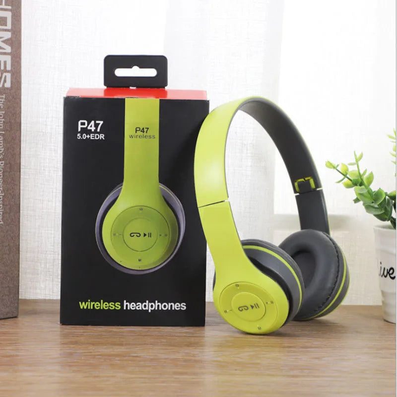 P47 Bluetooth 5.0 Foldable Headphones – Wireless HIFI Stereo Bass Earphone with Mic & USB Adapter