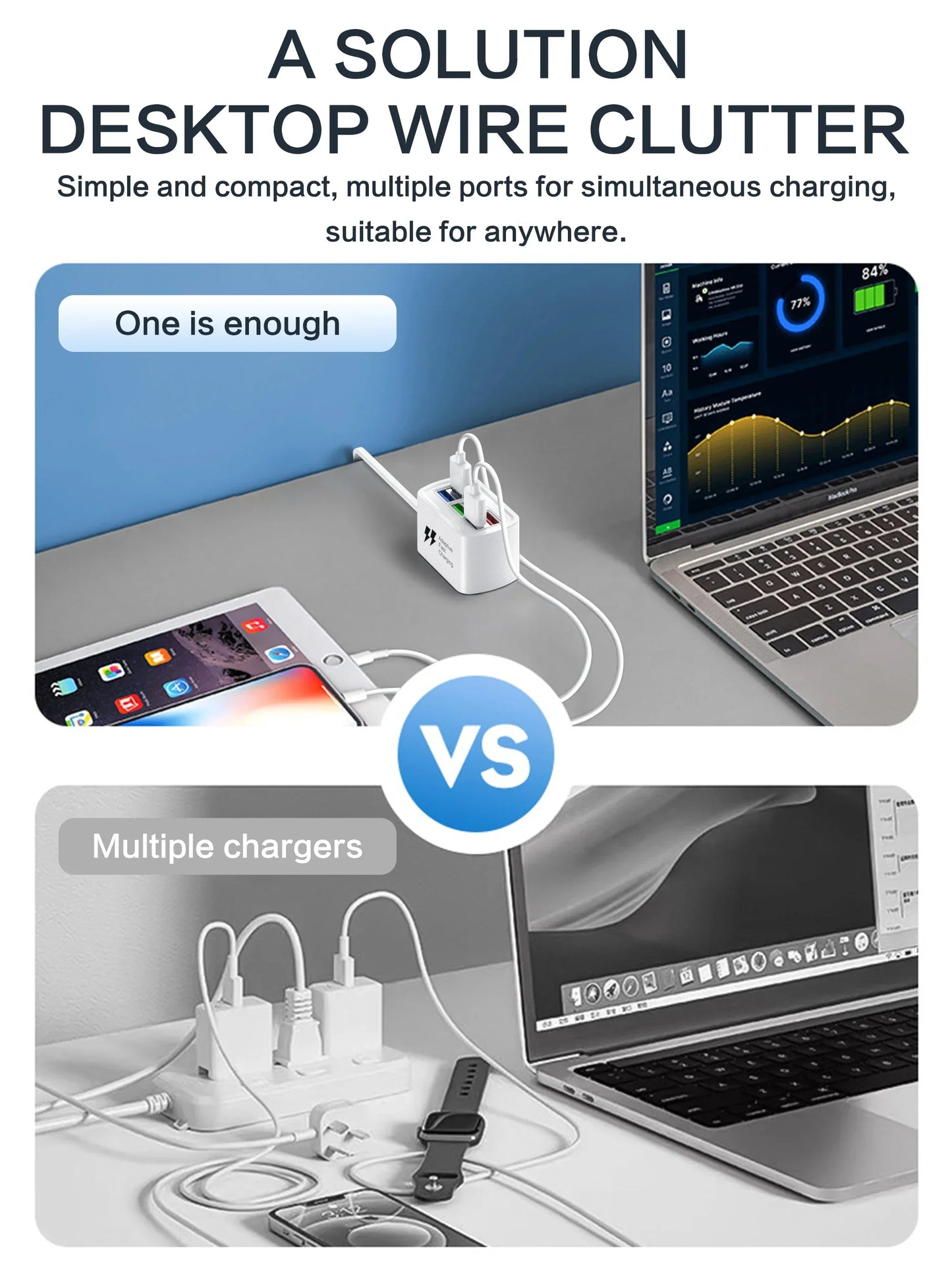 6-in-1 Fast USB Desktop Charging Station | Power Strip with USB Hub & 1m Cord for iPhone 16 & Electronic Devices