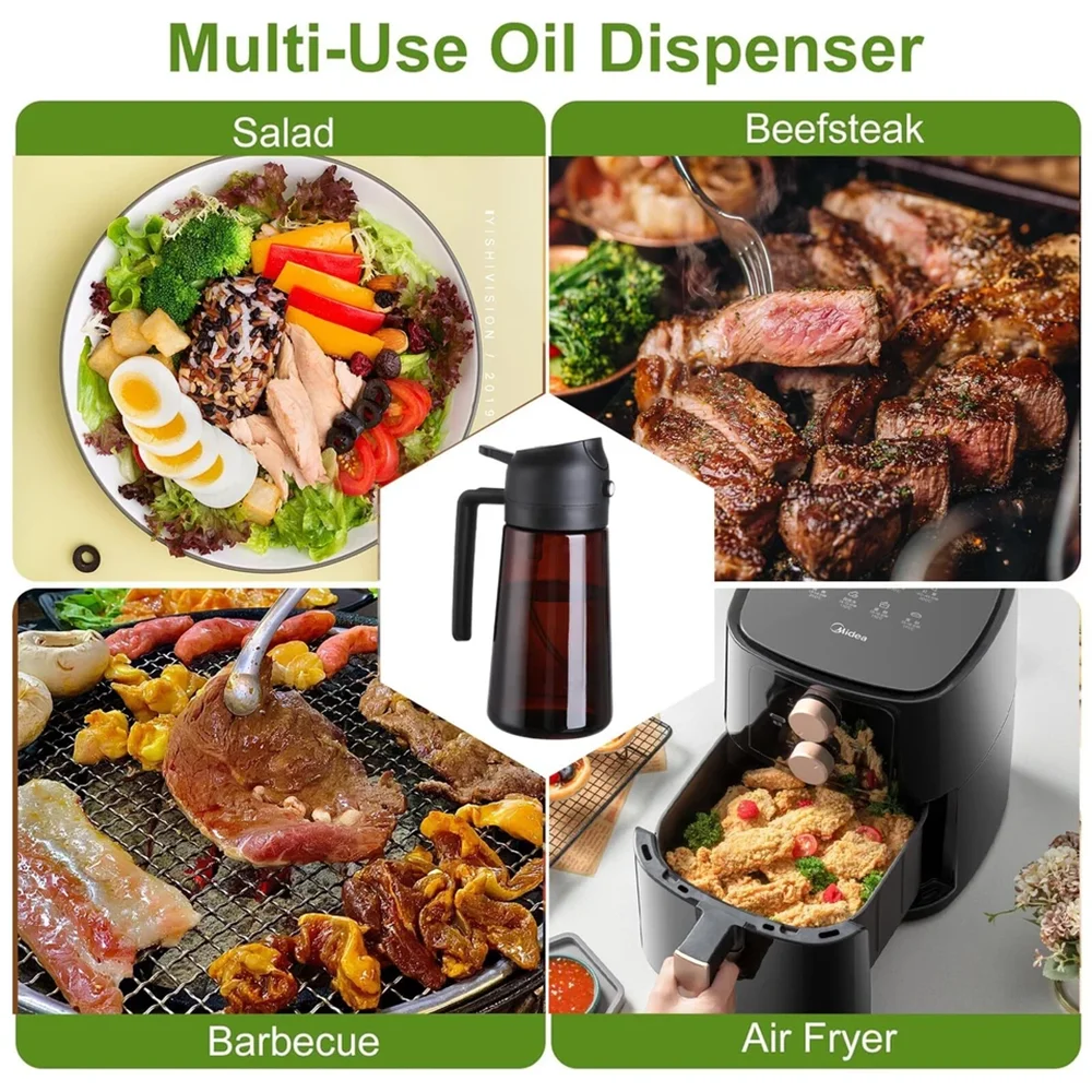 Two Ways to Drizzle: 16oz Glass Oil Dispenser & Sprayer for Precision Cooking & Healthy Dressing