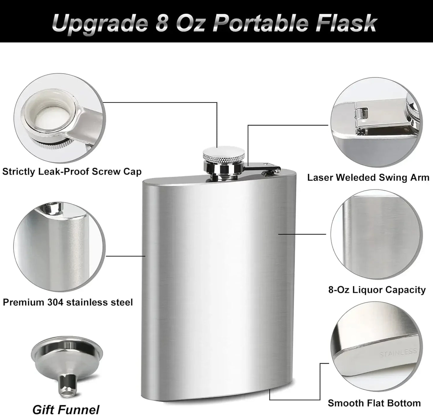 LMETJMA Stainless Steel Hip Flask Set - 4/7/10 oz with Funnel & Screw Cap for Whiskey