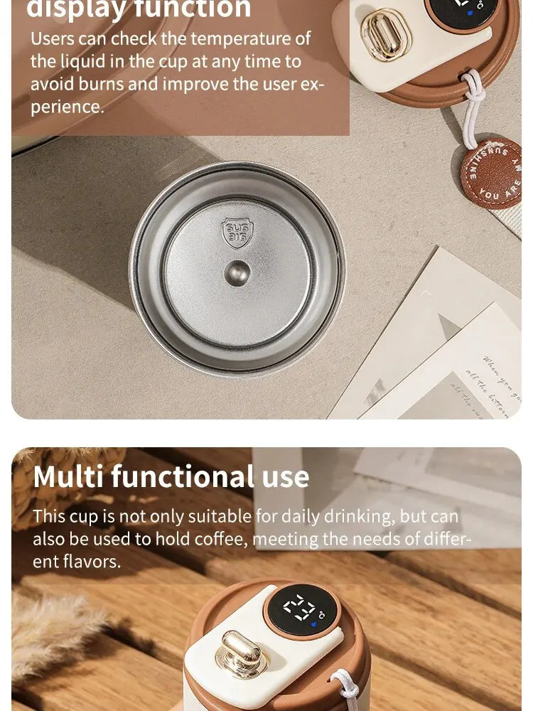 Smart Temperature Display Stainless Steel Cup – Insulated Coffee Mug with Car Mount