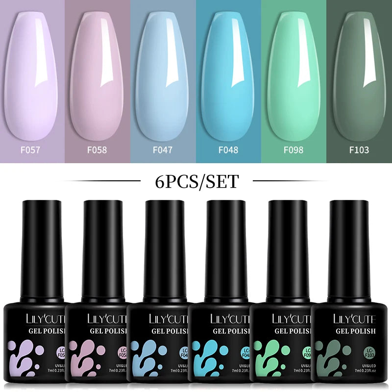LILYCUTE DIY Nail Art Kit: 6Pcs Semi-Permanent Gel Polish Set – UV/LED Soak Off & Manicure Design