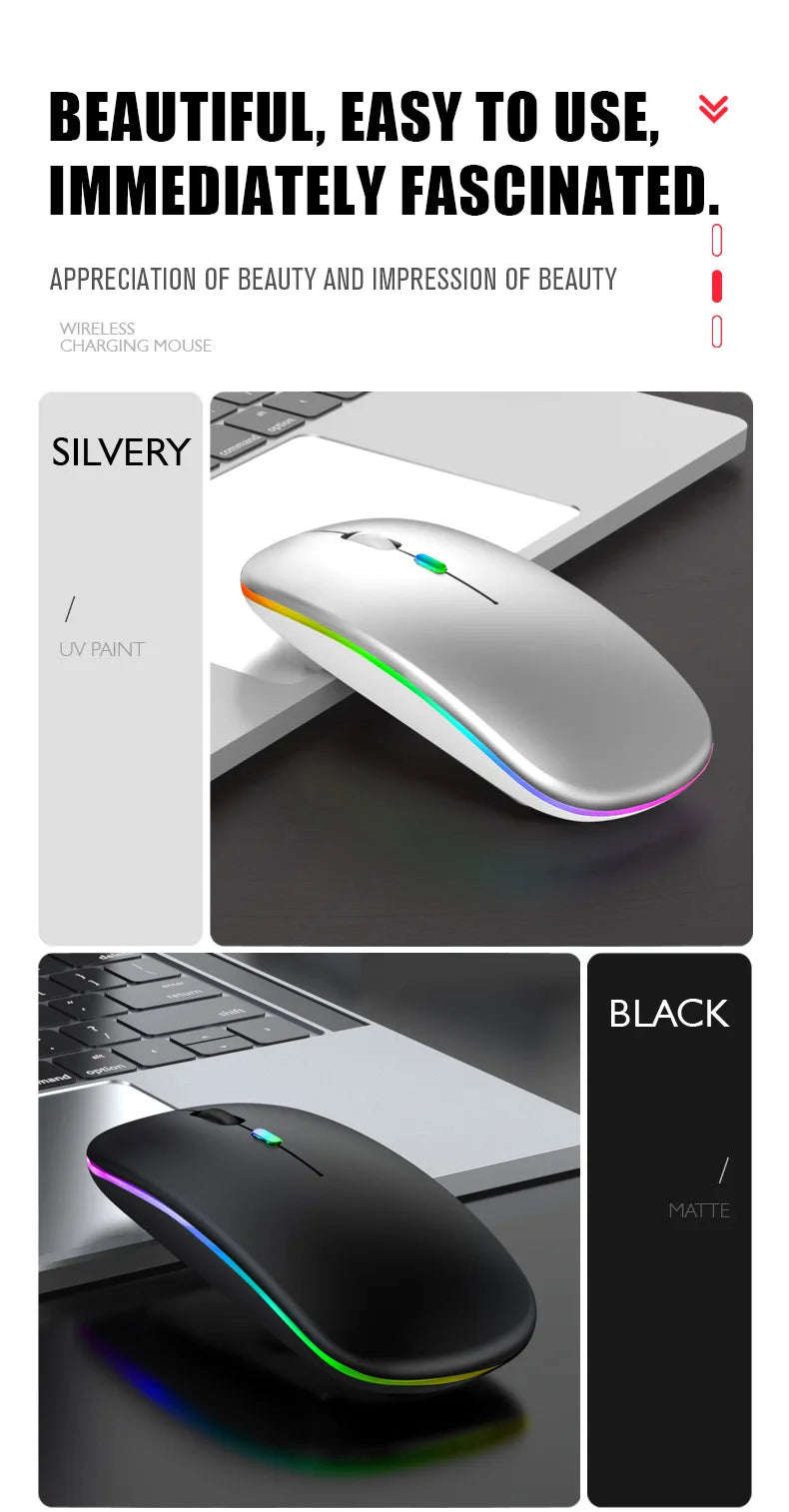 Rechargeable RGB Wireless Mouse – 1600DPI Gaming & Work Mouse with Bluetooth & 2.4GHz for PC, Laptop & MacBook