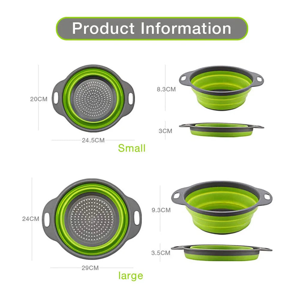 2-in-1 Collapsible Kitchen Strainer – Silicone Vegetable Cleaning & Drainage Basket with Filter Net