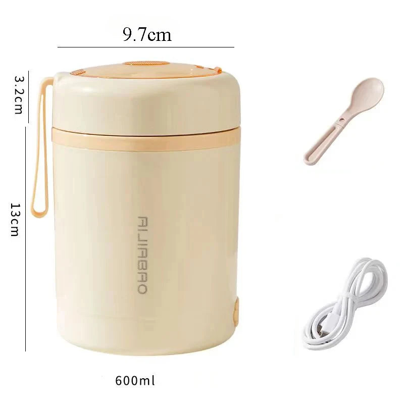 Portable 600ml USB Food Warmer | Stainless Steel Electric Lunch Box Heater for Picnic & Travel