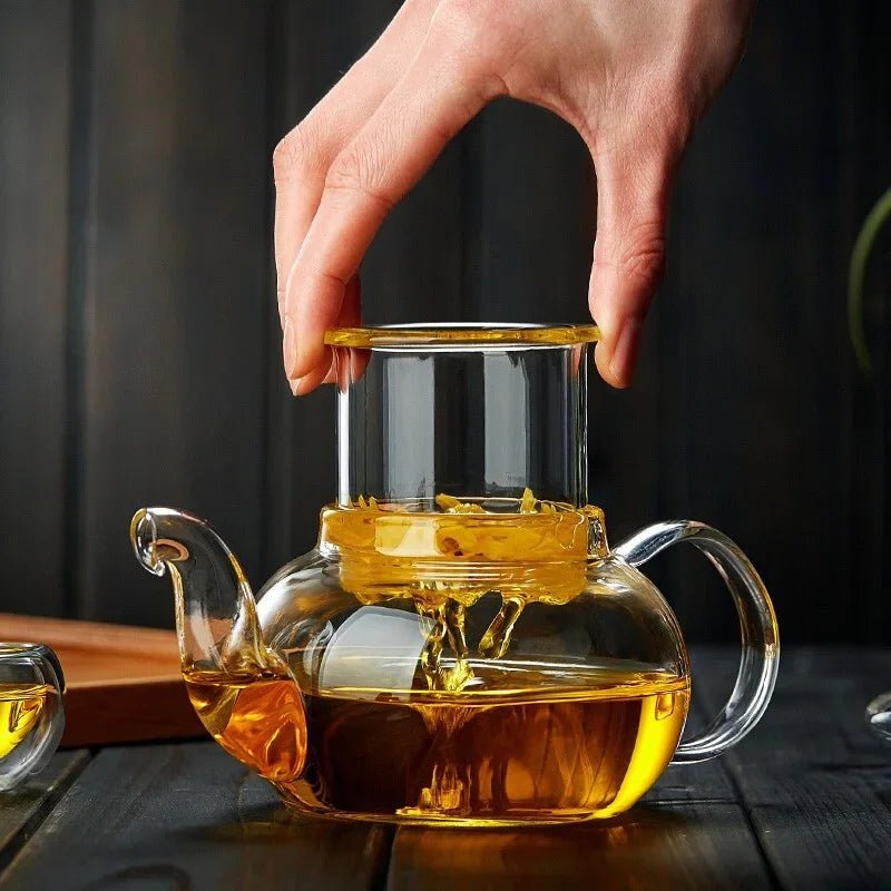 Bloom & Brew Teapot: 400ml/1000ml High Borosilicate Glass Teapot with Built - in Filter for Flower & Loose Tea - Nordshop Hamburg