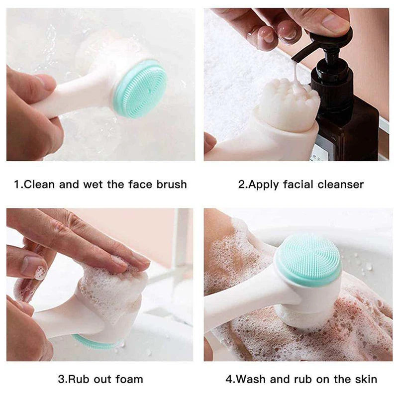 Double-Sided Silicone Face Brush – Soft Manual Exfoliator & Massage Cleanser for Glowing Skin