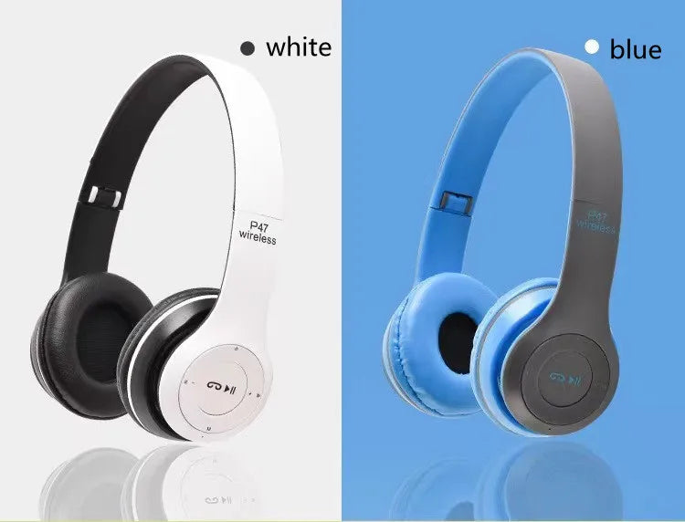 P47 Bluetooth 5.0 Foldable Headphones – Wireless HIFI Stereo Bass Earphone with Mic & USB Adapter