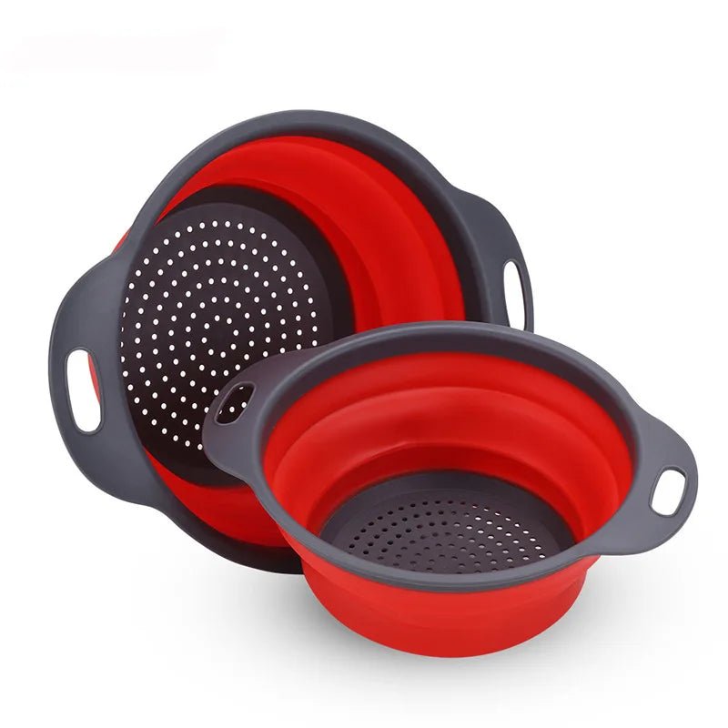 2 - in - 1 Collapsible Kitchen Strainer – Silicone Vegetable Cleaning & Drainage Basket with Filter Net - Nordshop Hamburg