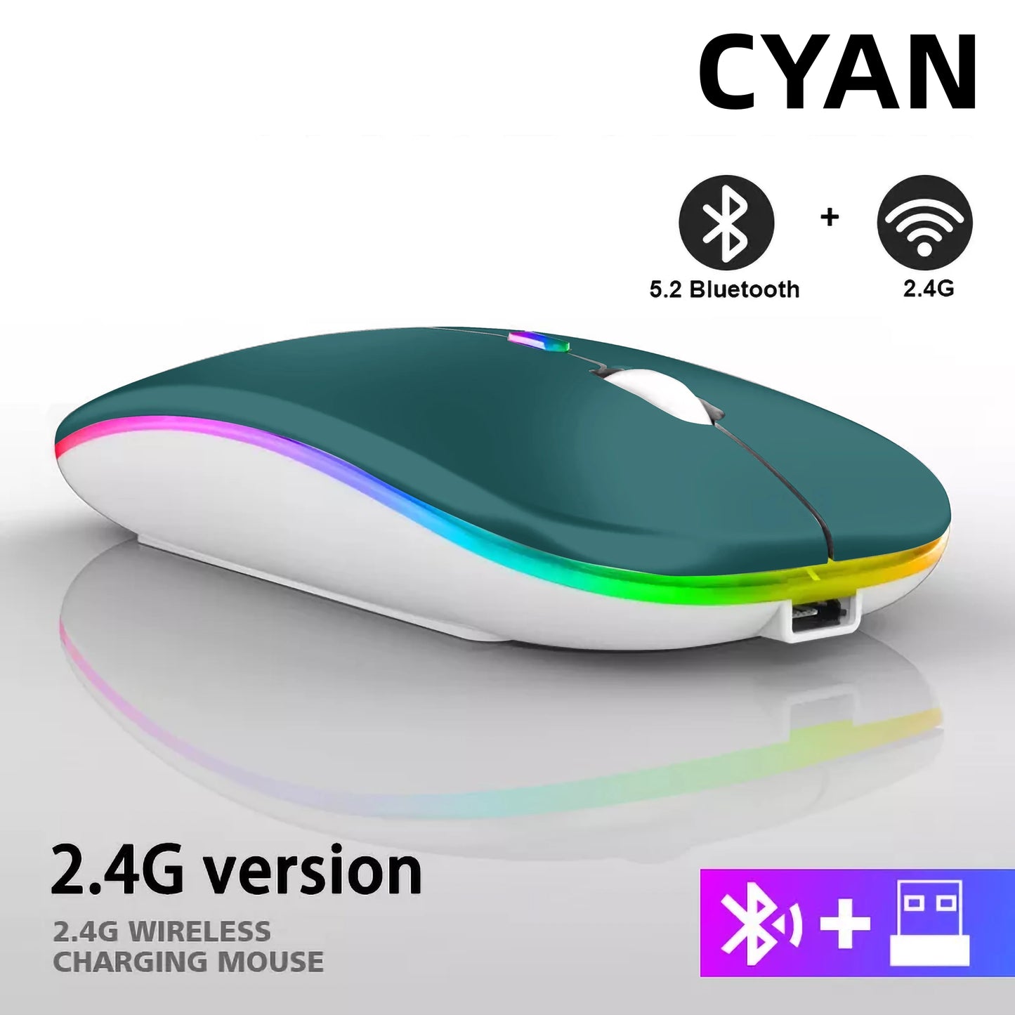 Rechargeable RGB Wireless Mouse – 1600DPI Gaming & Work Mouse with Bluetooth & 2.4GHz for PC, Laptop & MacBook