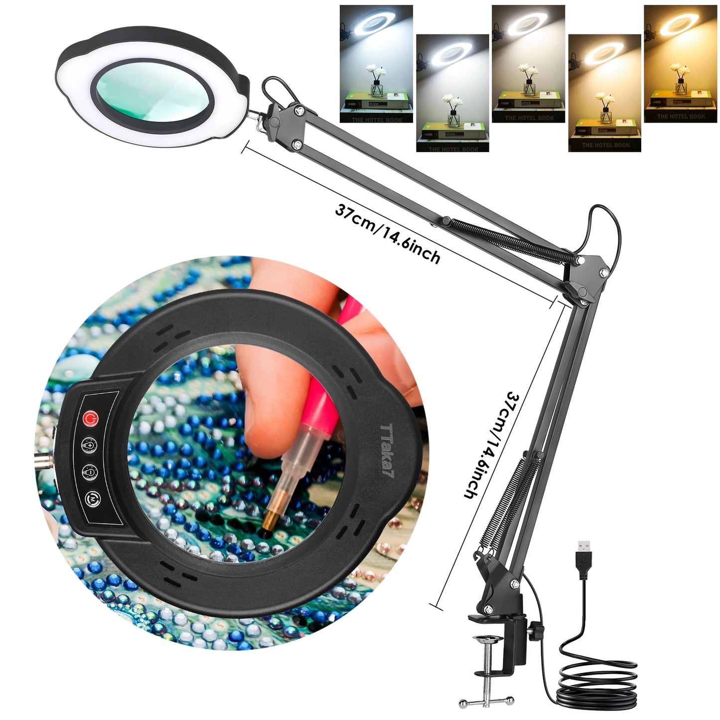 72LED Illuminated Magnifying Glass – 8X/10X USB Magnifier with 3-Color Light for Repair, Beauty & Reading