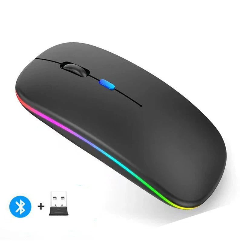 Silent Rechargeable LED Backlit Wireless Mouse – Dual Mode Bluetooth & 2.4GHz for PC & Laptop