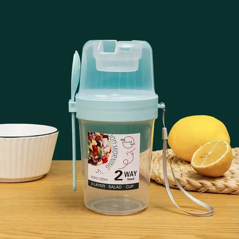 3-in-1 Portable Breakfast Cup Set – Salad & Yogurt Parfait Containers with Lid & Fork