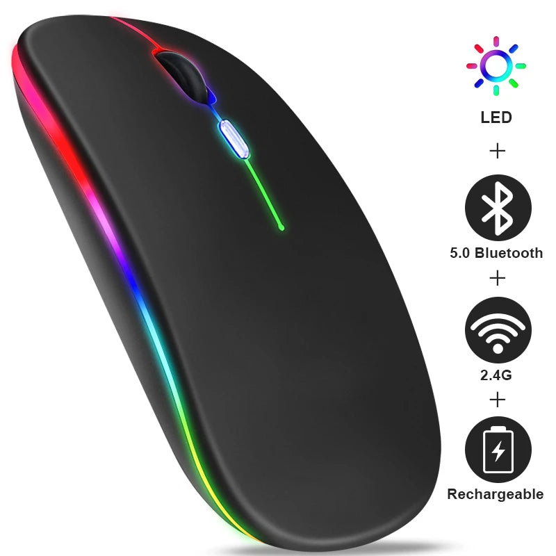 Rechargeable RGB Wireless Mouse – 1600DPI Gaming & Work Mouse with Bluetooth & 2.4GHz for PC, Laptop & MacBook
