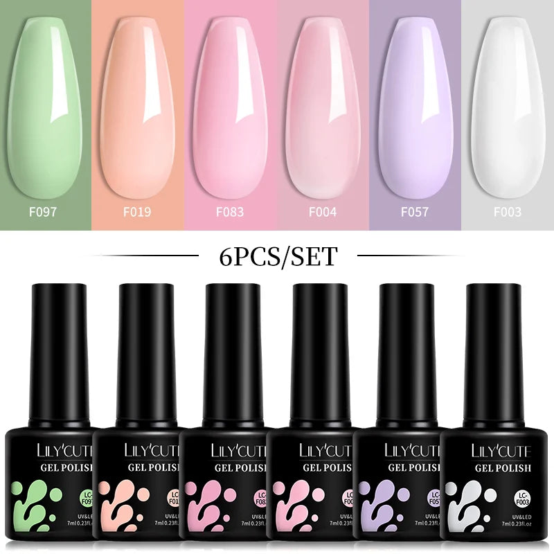 LILYCUTE DIY Nail Art Kit: 6Pcs Semi-Permanent Gel Polish Set – UV/LED Soak Off & Manicure Design