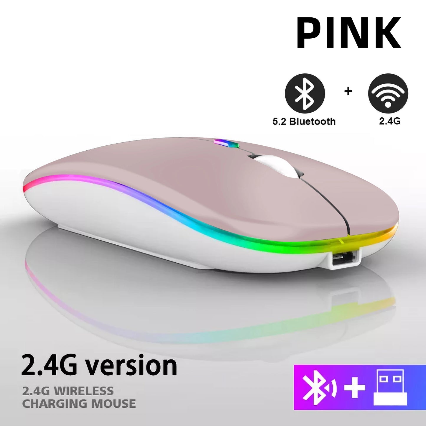 Rechargeable RGB Wireless Mouse – 1600DPI Gaming & Work Mouse with Bluetooth & 2.4GHz for PC, Laptop & MacBook