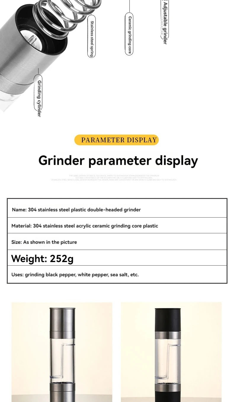 2-in-1 Adjustable Stainless Steel Salt & Pepper Grinder – Ceramic Mill Kitchen Tool