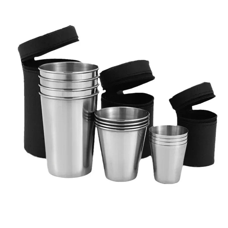 Pocket-Sized Pour: 30ml/70ml/170ml Stainless Steel Drinkware Set with Case – Perfect for Outdoor Adventures