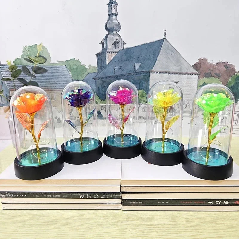Eternal Glow Rose - LED Light-up Rose in Glass Dome for Valentines & Weddings
