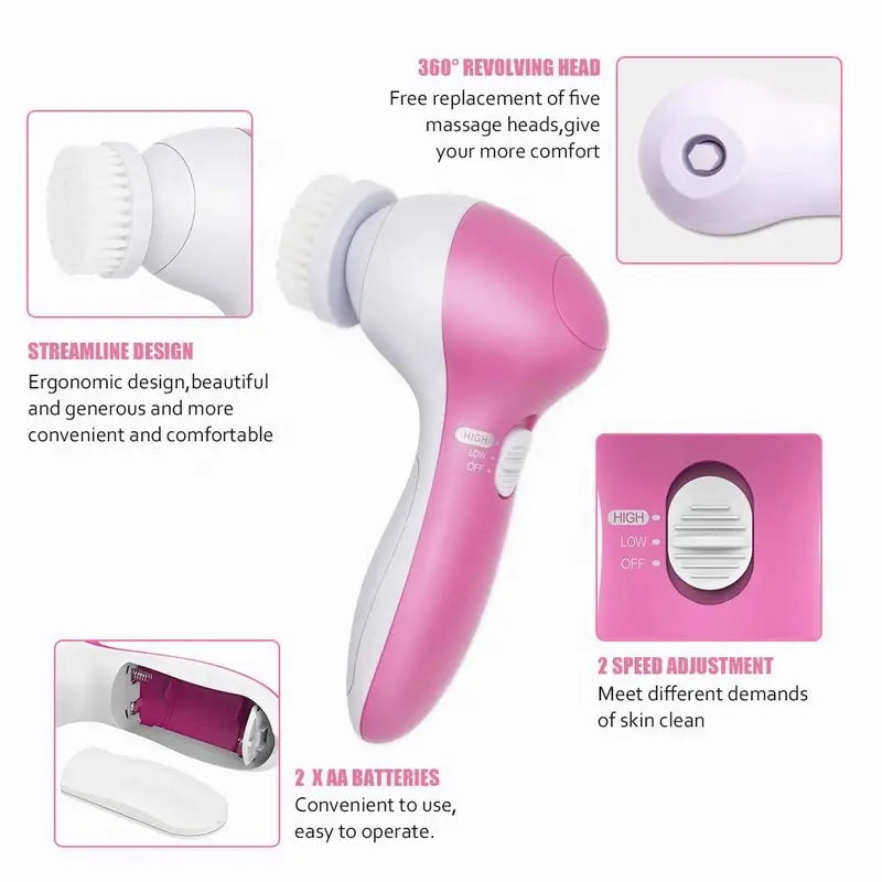Pro Facial Cleansing System | 5-in-1 Electric Brush for Blackhead Removal & Skin Massage