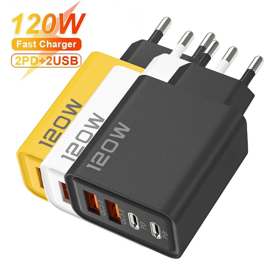 120W 4-Port Fast Charging Station – Quick Charge 3.0 & PD for iPhone 16, Samsung S24, Xiaomi 15 & More