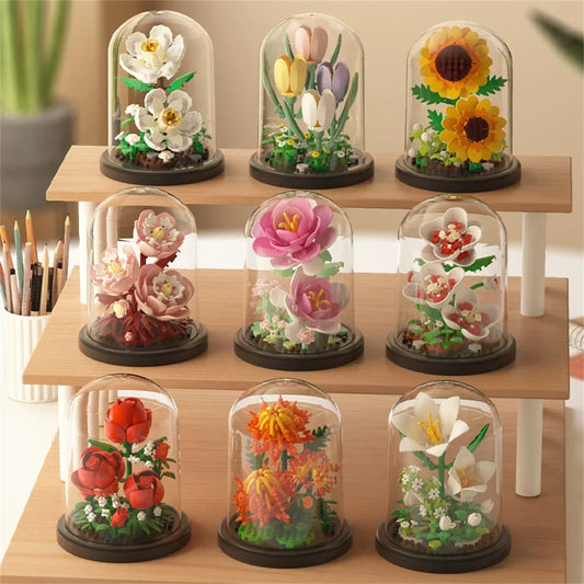 Eternal Flower Bouquet Micro-Building Blocks Set – DIY Bonsai Puzzle for Home Decor, Gift & Creative Play