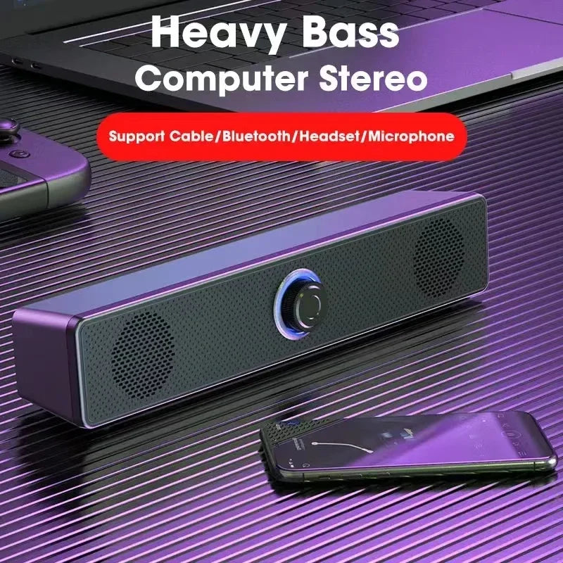 Mini Soundbar Powerhouse: Wired USB Bluetooth Speaker with Stereo Bass for PC & Home