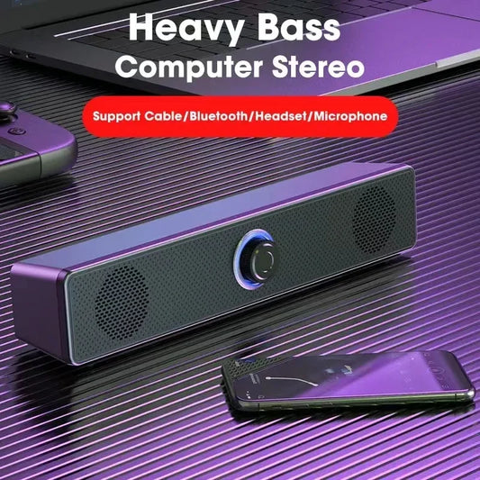 Mini Soundbar Powerhouse: Wired USB Bluetooth Speaker with Stereo Bass for PC & Home