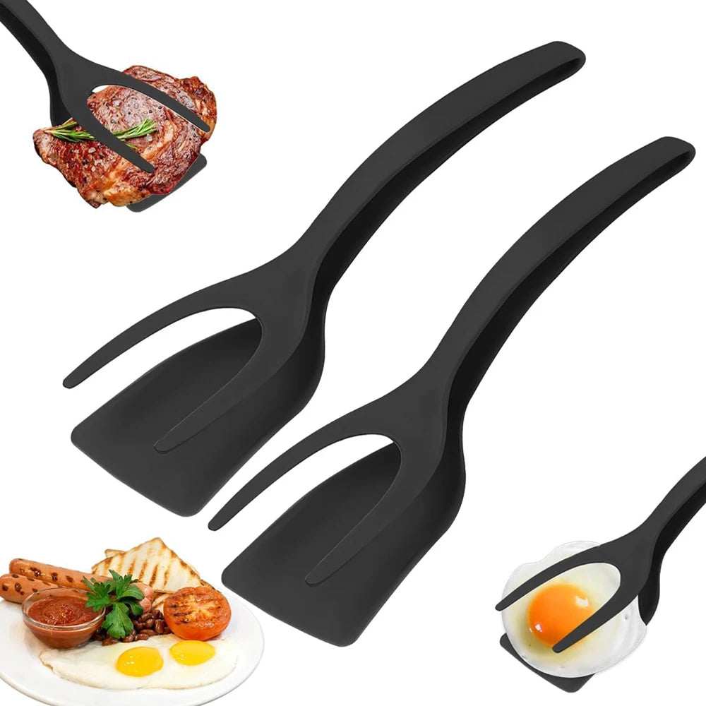 2-in-1 Flip & Grip Spatula - Non-Stick Nylon Turner & Tongs for Perfect Flipping