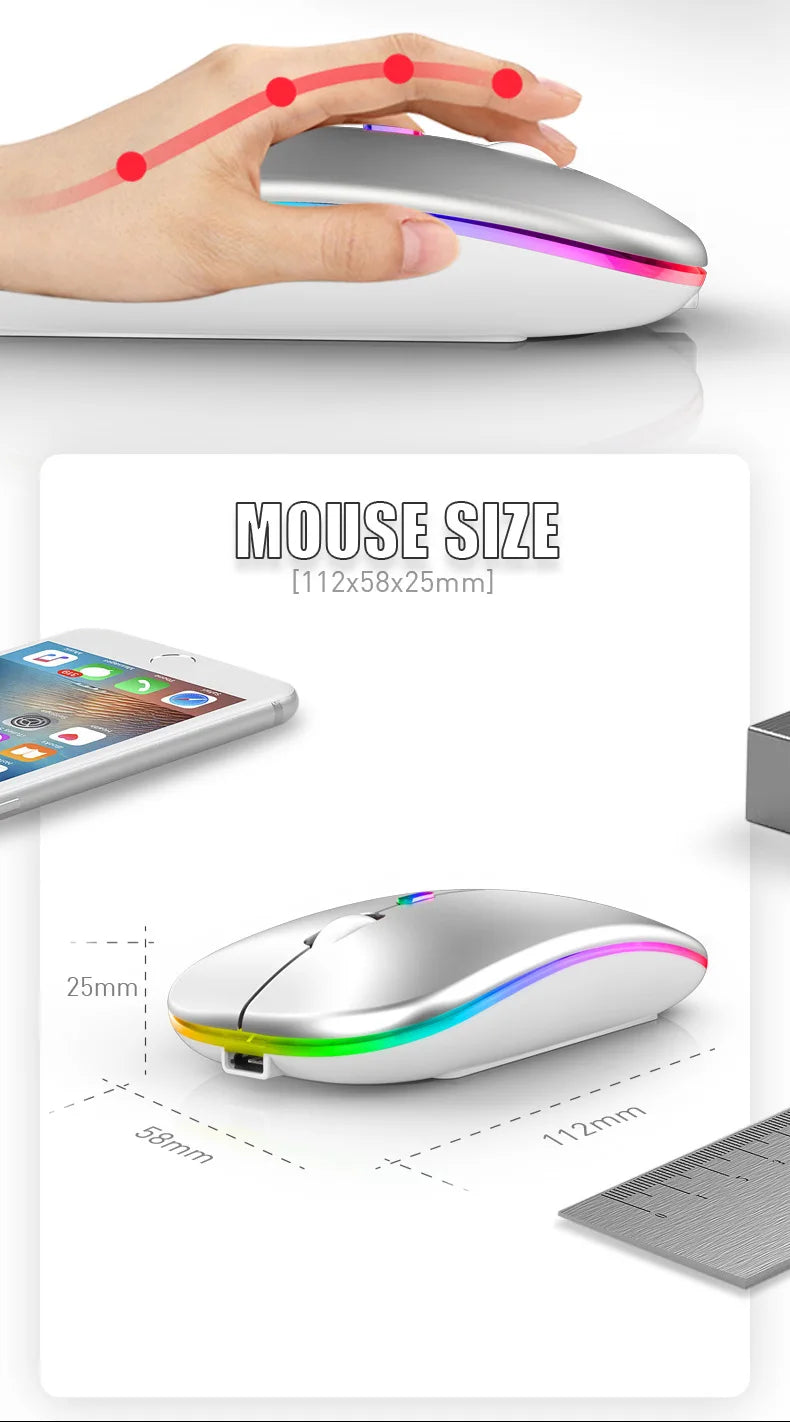 Rechargeable RGB Wireless Mouse – 1600DPI Gaming & Work Mouse with Bluetooth & 2.4GHz for PC, Laptop & MacBook