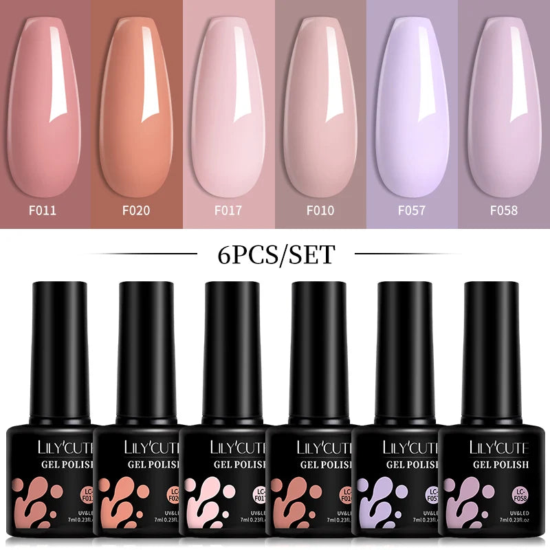 LILYCUTE DIY Nail Art Kit: 6Pcs Semi-Permanent Gel Polish Set – UV/LED Soak Off & Manicure Design