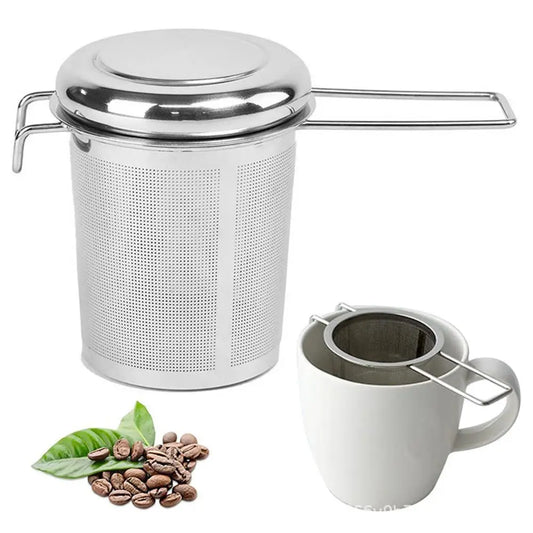 Collapsible 304 Stainless Steel Tea Strainer – Double Handle Brewer with Lid