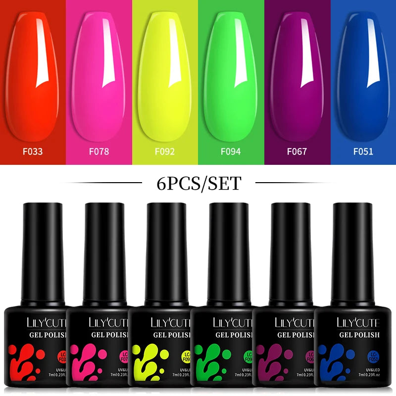 LILYCUTE DIY Nail Art Kit: 6Pcs Semi-Permanent Gel Polish Set – UV/LED Soak Off & Manicure Design