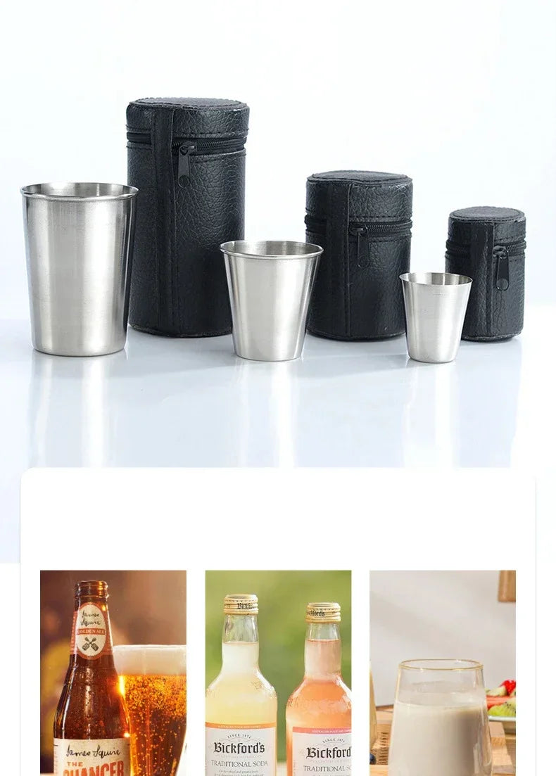 Pocket-Sized Pour: 30ml/70ml/170ml Stainless Steel Drinkware Set with Case – Perfect for Outdoor Adventures