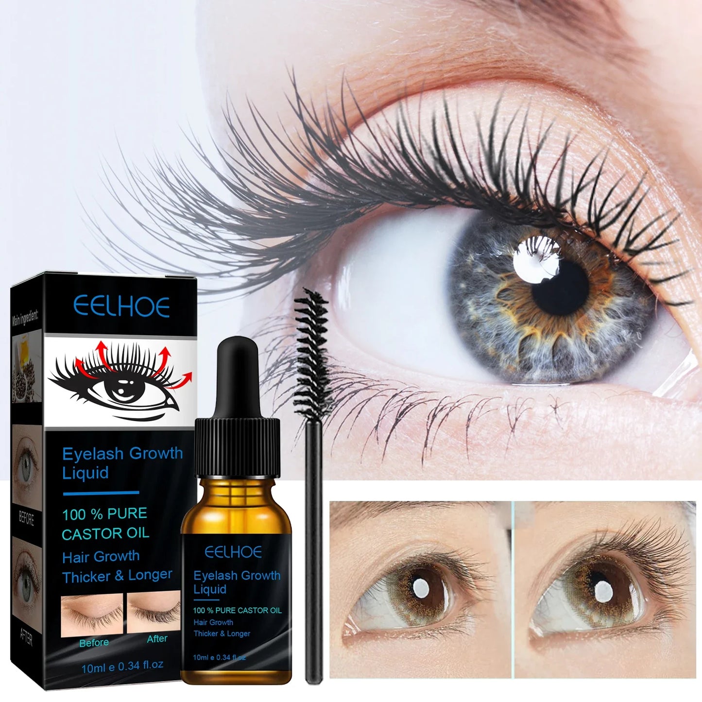 Lash & Brow Enhancer Serum: Natural Castor Oil Formula for Thicker, Longer Eyelashes & Eyebrows
