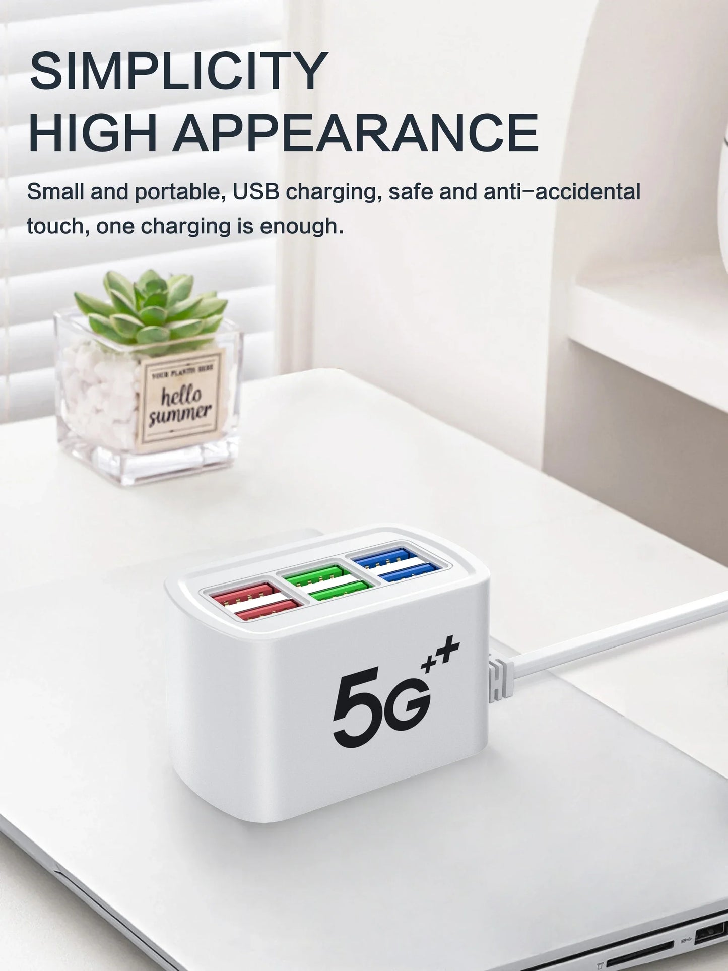 6-in-1 Fast USB Desktop Charging Station | Power Strip with USB Hub & 1m Cord for iPhone 16 & Electronic Devices