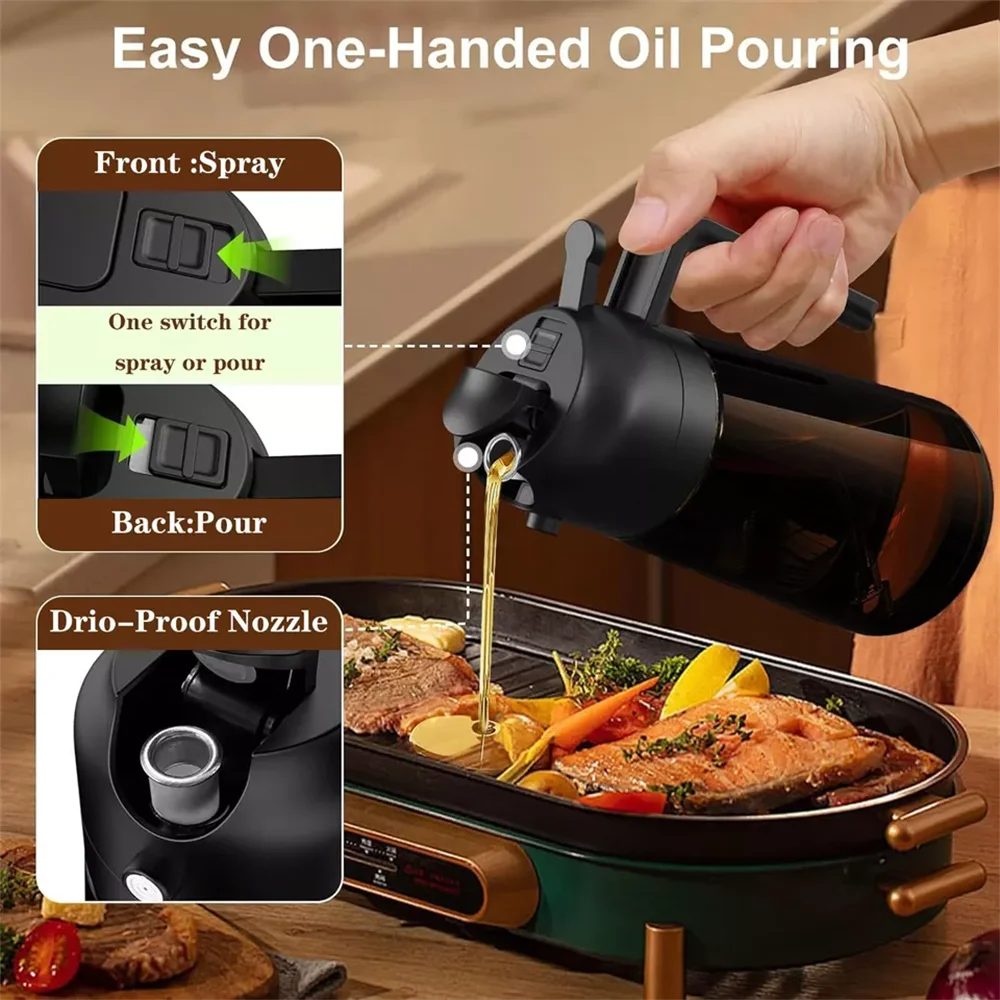 Two Ways to Drizzle: 16oz Glass Oil Dispenser & Sprayer for Precision Cooking & Healthy Dressing